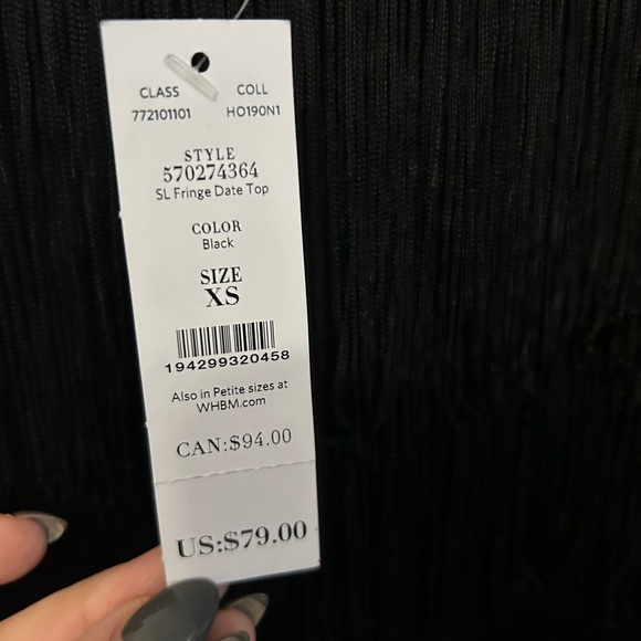NWT WHBM Black Sleeveless Date Night Fringe Top XS - Picture 5 of 6